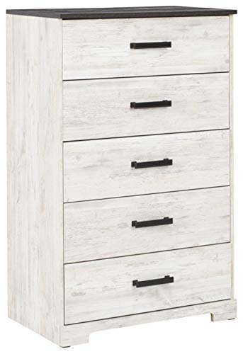 Signature Design by Ashley Shawburn Modern Farmhouse 5 Drawer Chest of Drawers, Two-Tone Whitewash