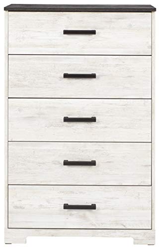 Signature Design by Ashley Shawburn Modern Farmhouse 5 Drawer Chest of Drawers, Two-Tone Whitewash