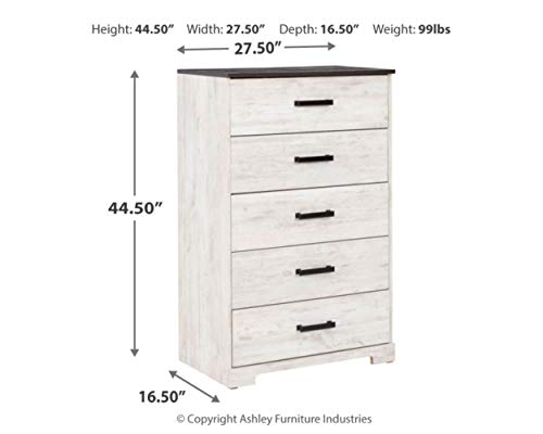 Signature Design by Ashley Shawburn Modern Farmhouse 5 Drawer Chest of Drawers, Two-Tone Whitewash