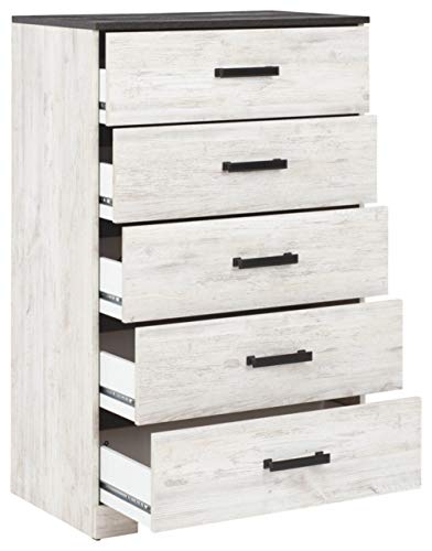 Signature Design by Ashley Shawburn Modern Farmhouse 5 Drawer Chest of Drawers, Two-Tone Whitewash