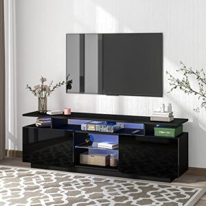 lumisol led tv stand for tvs up to 65 inches with led lights 16 colors, for living room bedroom game room (black, 62.9 in)