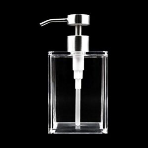 honjan clear acrylic soap dispenser, 13.5 oz square lucite soap dispenser with pump (brushed nickel) refillable hand soap liquid soap dish soap
