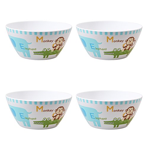 Mainstays Kids 4 Pack Melamine Bowls, Multiple Prints (Safari Animals)