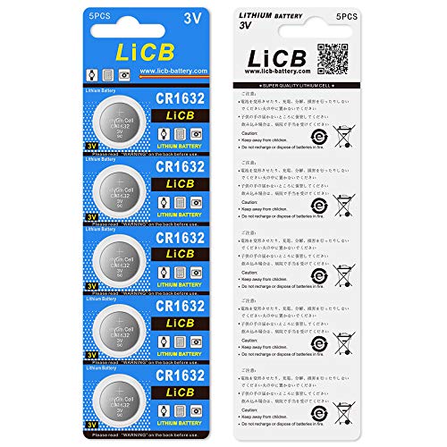 LiCB 5 Pack CR1632 Battery, Long-Lasting & High Capacity CR 1632 Lithium Batteries for Car Remote & Key Fob,3V Coin & Button Cell