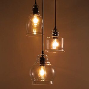 Wellmet Pendant Lights Kitchen Island Chandelier Globes Glass, 3 Lights Modern Linear Barn Hanging Pendant Lighting for Dining Room, Cluster Ceiling Lighting Fixture for Foyer