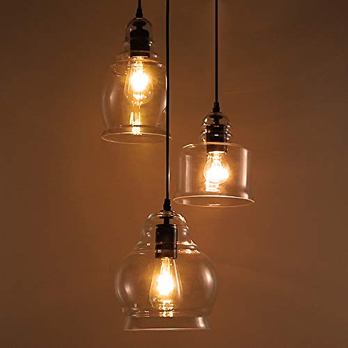 Wellmet Pendant Lights Kitchen Island Chandelier Globes Glass, 3 Lights Modern Linear Barn Hanging Pendant Lighting for Dining Room, Cluster Ceiling Lighting Fixture for Foyer