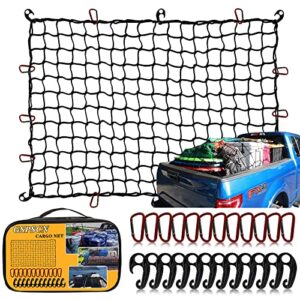 gspscn cargo net 4′ x 6′ for truck pickup bed, trailer ,boat ,rv suv stretches to 11’x17′ max roof rack net ,small 4”x4” mesh heavy duty bungee cord net compatible with dodge ram,chevy ford,toyota