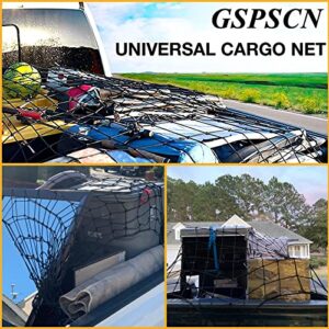 GSPSCN Cargo Net 4' x 6' for Truck Pickup Bed, Trailer ,Boat ,RV SUV Stretches to 11'x17' Max Roof Rack Net ,Small 4”x4” Mesh Heavy Duty Bungee Cord Net Compatible with Dodge Ram,Chevy Ford,Toyota