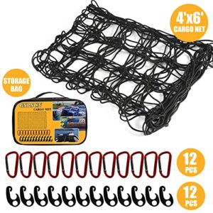 GSPSCN Cargo Net 4' x 6' for Truck Pickup Bed, Trailer ,Boat ,RV SUV Stretches to 11'x17' Max Roof Rack Net ,Small 4”x4” Mesh Heavy Duty Bungee Cord Net Compatible with Dodge Ram,Chevy Ford,Toyota