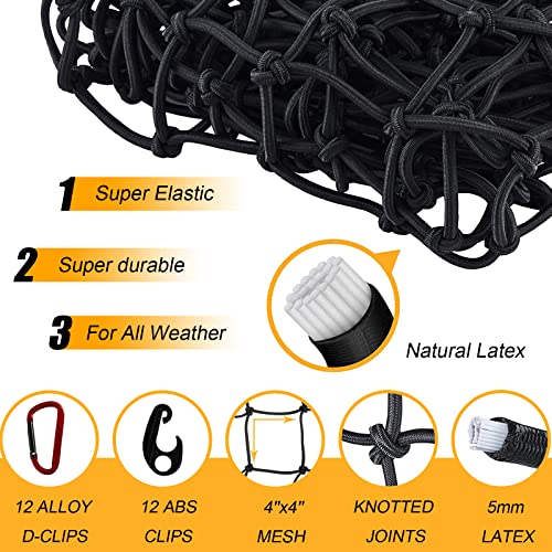 GSPSCN Cargo Net 4' x 6' for Truck Pickup Bed, Trailer ,Boat ,RV SUV Stretches to 11'x17' Max Roof Rack Net ,Small 4”x4” Mesh Heavy Duty Bungee Cord Net Compatible with Dodge Ram,Chevy Ford,Toyota