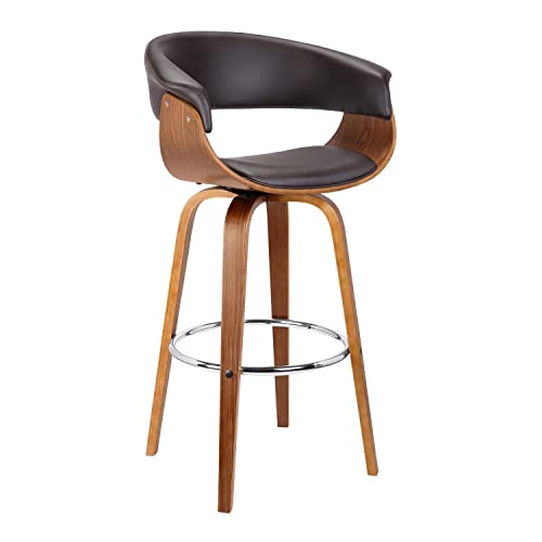 Armen Living Julyssa Mid-Century Swivel Counter Height Barstool, 26", Brown