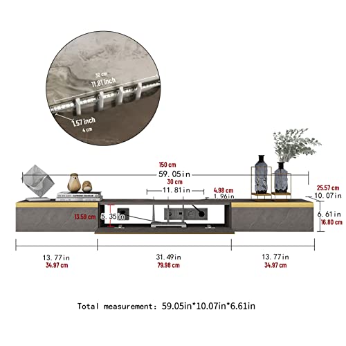 Pmnianhua Floating TV Shelf, 59'' Wall Mounted Wood Floating TV Console Entertainment Media Shelf TV Wall Unit with 2 Drawers and 1 Large Door (59.05 in, Dark Gray)