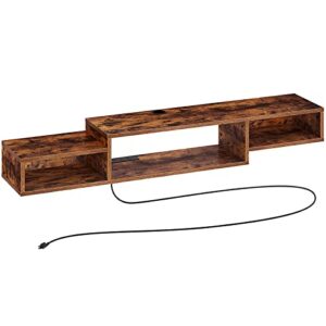 rolanstar tv stand with power outlet, 59″ floating tv stand, wall mounted media console for 43/50 / 55/60 inches tv, entertainment storage shelf for living room, rustic brown