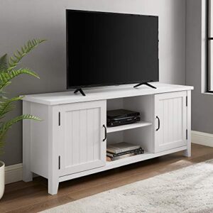 walker edison buren classic grooved door tv stand for tvs up to 65 inches, 58 inch, solid white