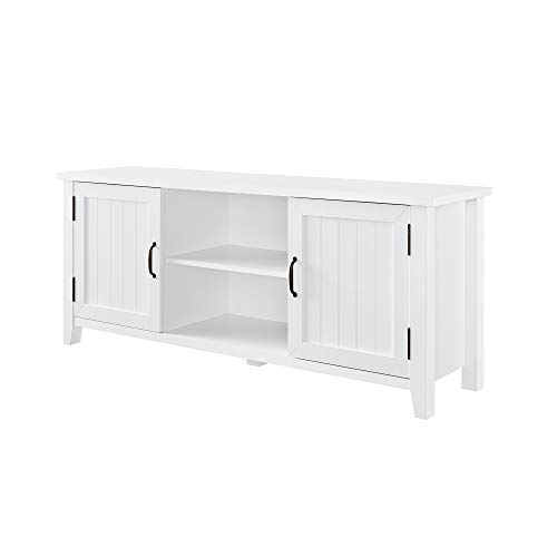 Walker Edison Buren Classic Grooved Door TV Stand for TVs up to 65 Inches, 58 Inch, Solid White