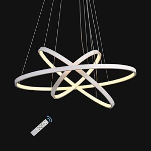 deralan modern chandelier lighting dimmable led ceiling dining room chandeliers contemporary pendant lights fixtures living room hanging 3 ring foyer bedroom warm white light white shade