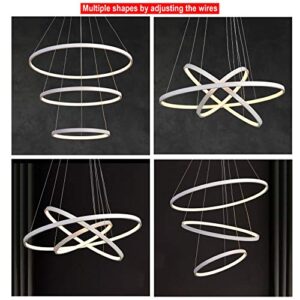 DERALAN Modern Chandelier Lighting Dimmable LED Ceiling Dining Room Chandeliers Contemporary Pendant Lights Fixtures Living Room Hanging 3 Ring Foyer Bedroom Warm White Light White Shade