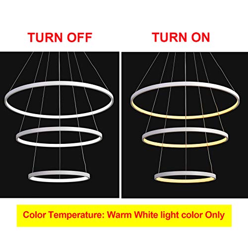 DERALAN Modern Chandelier Lighting Dimmable LED Ceiling Dining Room Chandeliers Contemporary Pendant Lights Fixtures Living Room Hanging 3 Ring Foyer Bedroom Warm White Light White Shade