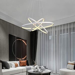 DERALAN Modern Chandelier Lighting Dimmable LED Ceiling Dining Room Chandeliers Contemporary Pendant Lights Fixtures Living Room Hanging 3 Ring Foyer Bedroom Warm White Light White Shade