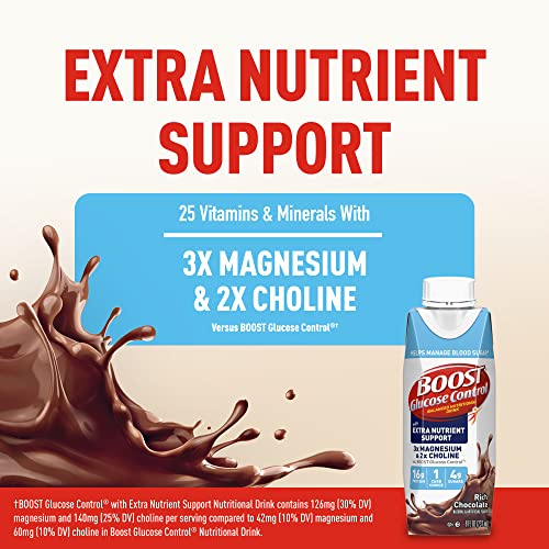 Boost Nutritional Drinks Glucose Control with Extra Nutrient Support Drink, Rich Chocolate, 8 Fl Oz, Pack of 24