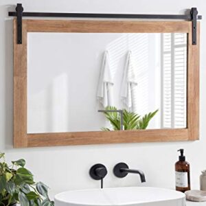 Kate and Laurel Samuels Rustic Wood Framed Wall Mirror, 37.5 x 26.75, Rustic Brown and Dark Charcoal, Functional Farmhouse Mirror for Display