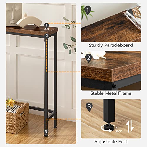 HOOBRO Console Table, Narrow Sofa Table, 70.9" Entryway Table, Extra Long Console Table, Behind Couch, Skinny Hallway Table for Foyer, Living Room, Bedroom, Rustic Brown and Black BF180XG01G1