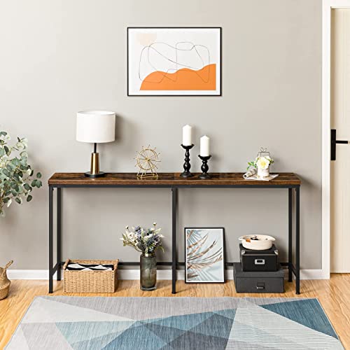 HOOBRO Console Table, Narrow Sofa Table, 70.9" Entryway Table, Extra Long Console Table, Behind Couch, Skinny Hallway Table for Foyer, Living Room, Bedroom, Rustic Brown and Black BF180XG01G1