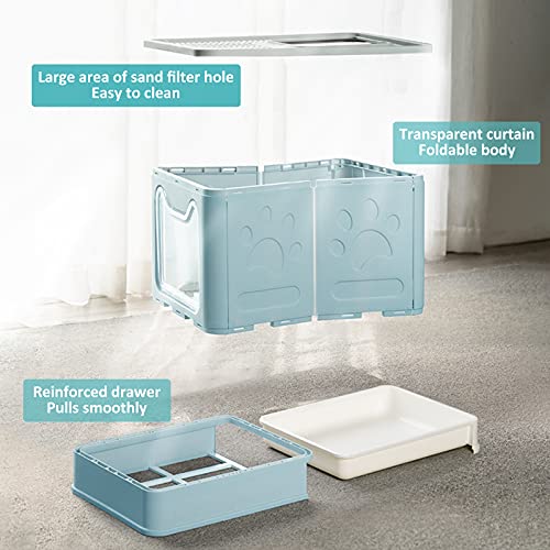 Panghuhu88 Foldable Cat Litter Box with Lid, Large Top Entry Cat Toilet, Enclosed Cat Potty Include Cat Litter Scoop, Drawer Type Easy Clean Cat Litter Pan (Blue, 20" L x 16" W x 15" H)