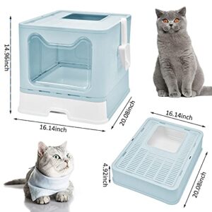 Panghuhu88 Foldable Cat Litter Box with Lid, Large Top Entry Cat Toilet, Enclosed Cat Potty Include Cat Litter Scoop, Drawer Type Easy Clean Cat Litter Pan (Blue, 20" L x 16" W x 15" H)