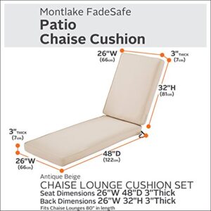 Classic Accessories Montlake FadeSafe FadeSafe Water-Resistant 80 x 26 x 3 Inch Patio Chaise Lounge Cushion, Antique Beige, Patio Cushion