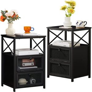 vecelo modern night stand, end side table with storage space and door, nightstands with flip drawers for living room,bedroom,lounge,set of 2, black