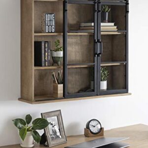 Kate and Laurel Barnhardt Decorative Wooden Wall Cabinet with Two Sliding Glass Doors, 30" x 28", Rustic Brown, Barndoor Modern Farmhouse Storage