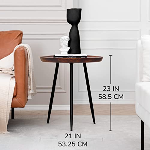 MH London Side Table - Dilan Tri Pin Small Table. Exclusively Designed Hand-Crafted Small Nightstand. Solid Wood Round End Table. Contemporary Accent Table for Bedrooms, Living Rooms and Home Office