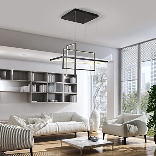 Leniure Black Square Cube LED Light Pendant Lamp Chandelier Lighting Fixture 34" Wide 16" Deep 20" High, Warm White 3000K