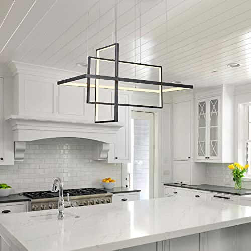 Leniure Black Square Cube LED Light Pendant Lamp Chandelier Lighting Fixture 34" Wide 16" Deep 20" High, Warm White 3000K