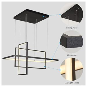 Leniure Black Square Cube LED Light Pendant Lamp Chandelier Lighting Fixture 34" Wide 16" Deep 20" High, Warm White 3000K