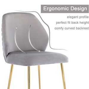 Guyou Grey Velvet Dining Chairs Set of 2, Modern Upholstered Dining Room Chairs Tufted Armless Side Chair with Gold Legs and Ring Pull for Kitchen Living Room Bedrooms Vanity (Grey)