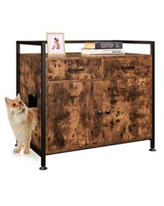 tc-homeny cat litter box enclosure cabinet storage wooden hidden cat washroom furniture with 2 doors, drawers