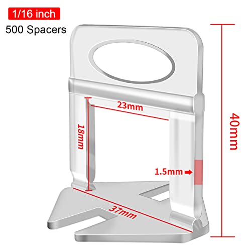 Tile Leveling System Clips - 500-Piece DIY Tiles Leveler Spacers - Tile Leveling System for Professional Ceramic Tile and Stone Installation (1/16 Inch)