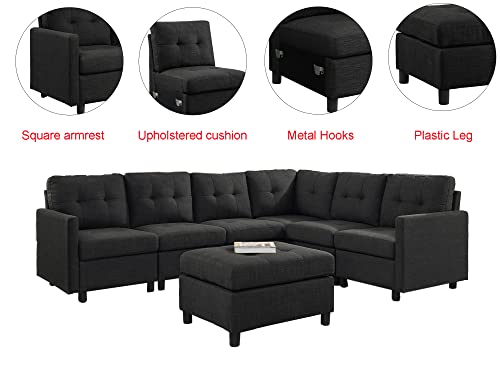 Moxeay Convertible Sectional Sofa with Ottoman Modular Sectional Sofa L Shaped Couch 6 Seater Sectional Couches for Living Room Apartment, Dark Grey