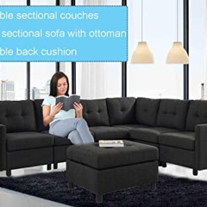 Moxeay Convertible Sectional Sofa with Ottoman Modular Sectional Sofa L Shaped Couch 6 Seater Sectional Couches for Living Room Apartment, Dark Grey