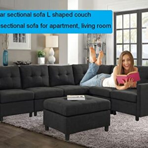 Moxeay Convertible Sectional Sofa with Ottoman Modular Sectional Sofa L Shaped Couch 6 Seater Sectional Couches for Living Room Apartment, Dark Grey