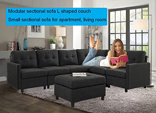 Moxeay Convertible Sectional Sofa with Ottoman Modular Sectional Sofa L Shaped Couch 6 Seater Sectional Couches for Living Room Apartment, Dark Grey