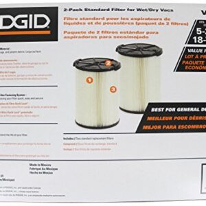 Ridgid VF4200 Genuine Replacement 1-Layer Everyday Dirt Wet/Dry Vac Filter for Ridgid 5-20 Gallon Vacuums (2 pack VF4000)