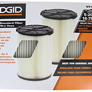 Ridgid VF4200 Genuine Replacement 1-Layer Everyday Dirt Wet/Dry Vac Filter for Ridgid 5-20 Gallon Vacuums (2 pack VF4000)