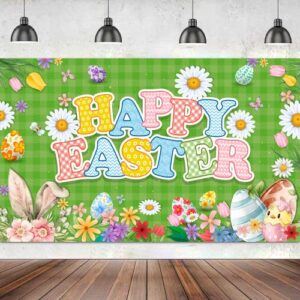 large 71″ x 43″ happy easter banner, colorful happy easter backdrop, easter party backdrop for easter decorations, easter party decorations banner for spring easter birthday tineit