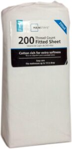 mainstay 200 thread count single fitted or flat bed sheet – twin (arctic white)