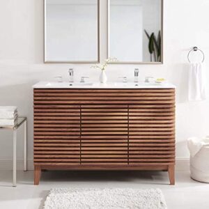 modway render double bathroom vanity in walnut white
