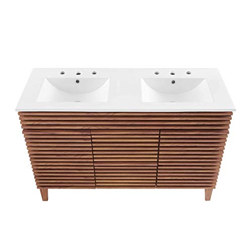 Modway Render Double Bathroom Vanity in Walnut White