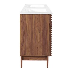 Modway Render Double Bathroom Vanity in Walnut White